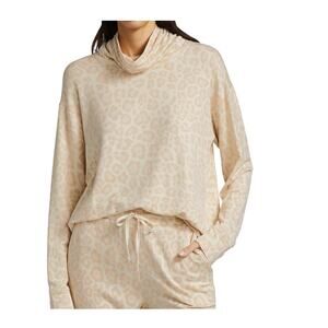 Splendid Leopard Cowl Sweatshirt Size M‎ Neutral Beige Knit Top Animal Print